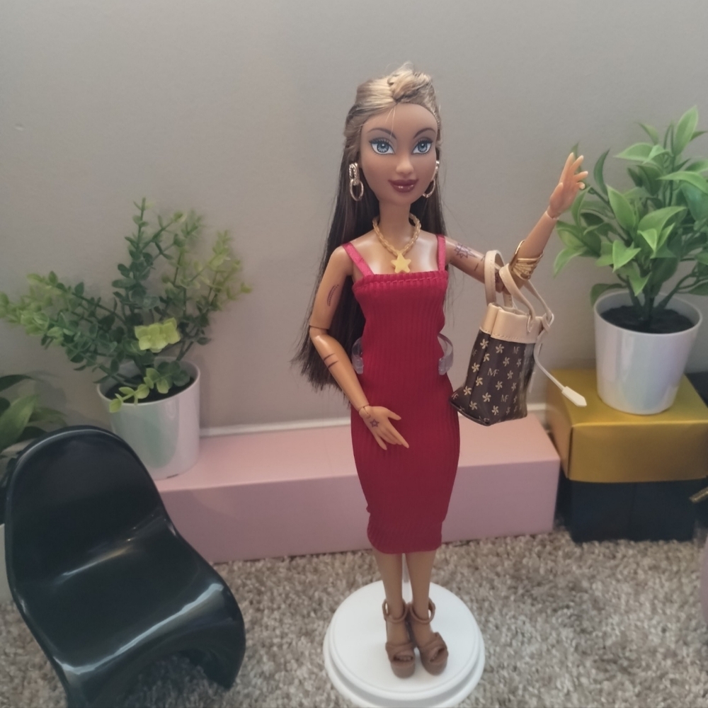 Fashion Doll in Red Dress with Designer Bag
